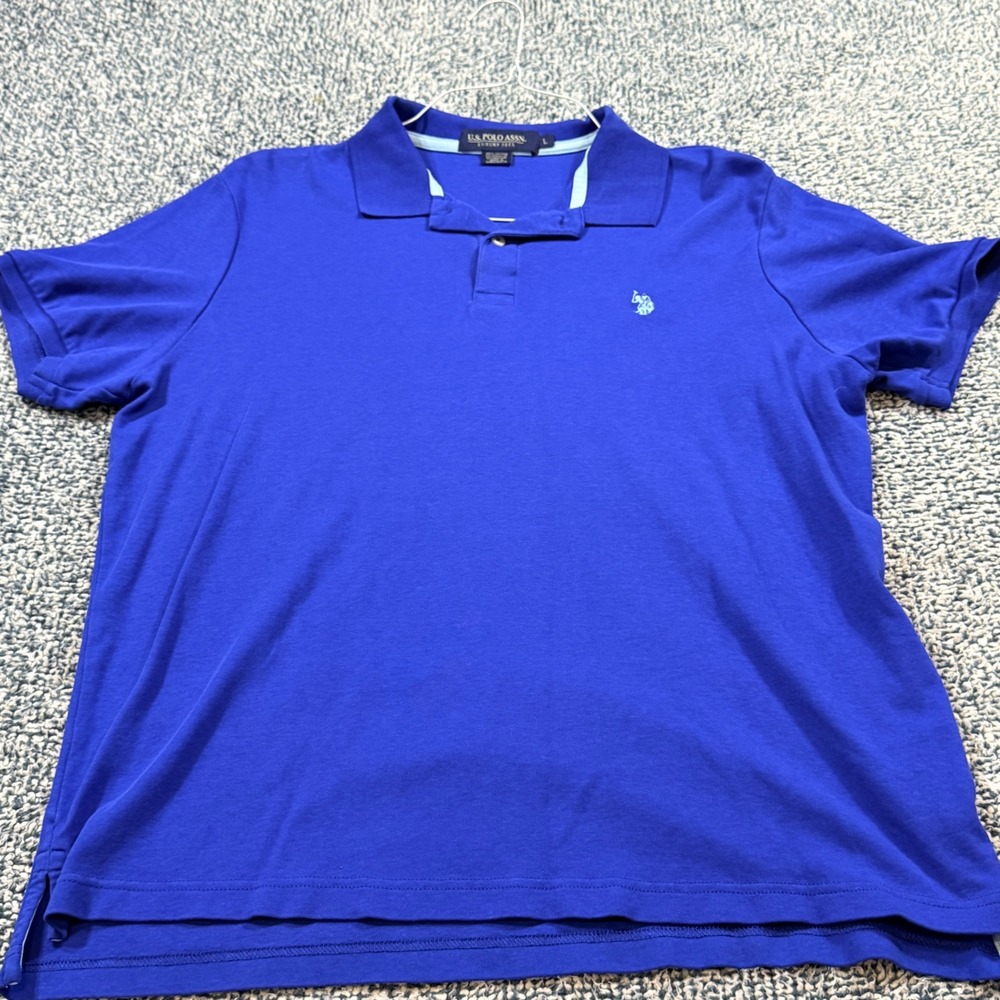 US Polo Assn Luxury Feel Mens Large Blue Short Sleeve Cotton Polo Shirt